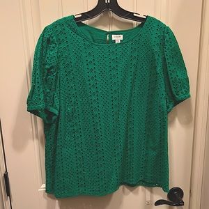 J. Crew Green Eyelet Blouse